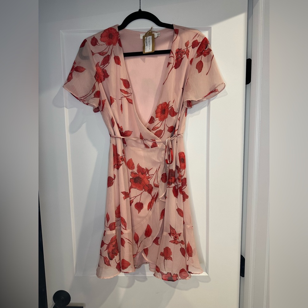 All in Favor Blush Floral Wrap Dress